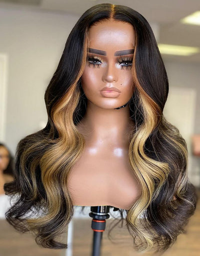 5x5 Honey Blonde Highlight Body Wave HD Lace Closure Wigs