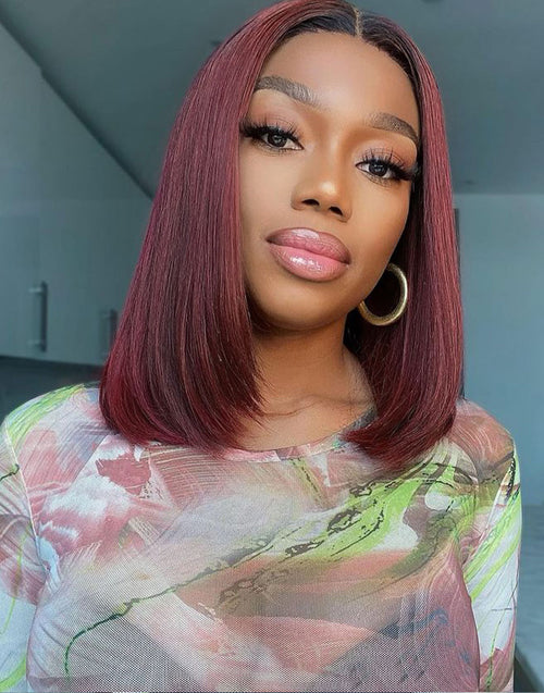 HD Lace 1b/99J Colored Bob Wig 4X4 Lace Closure Bob Wig 100% Human Vir ...