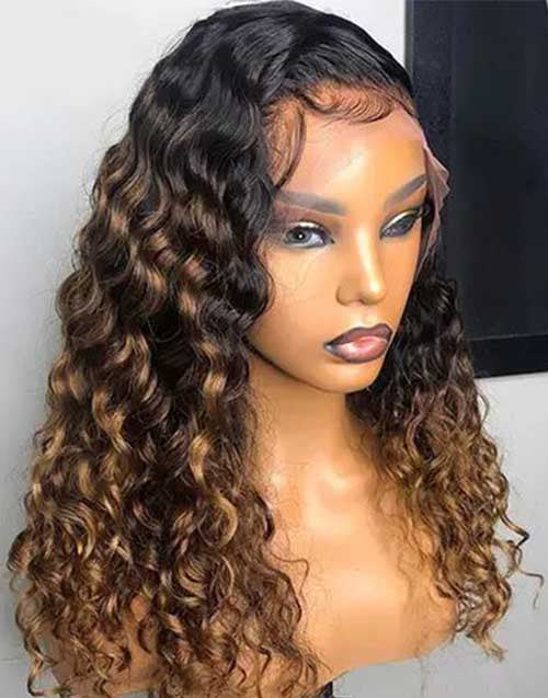 T1B/4/27 Deep Curly 13x4 Lace Front Wig 4x4 Lace Closure Human Hair Wig ...