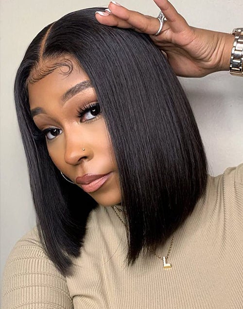 Short Straight Bob Wig 4x4/13x4 Medium Brown Lace Front Human Hair Wig ...